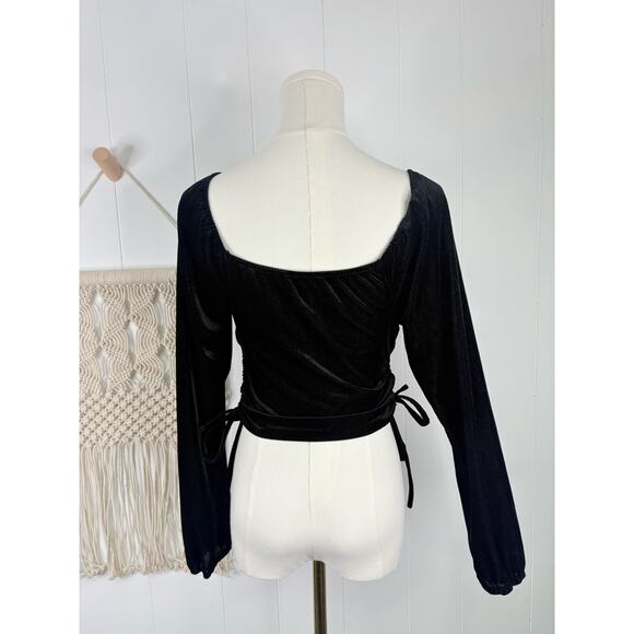 Lavender Moon Black Ribbed Ruched Crop Top Small Long Sleeve Ren Fair Peasant - Picture 5 of 7